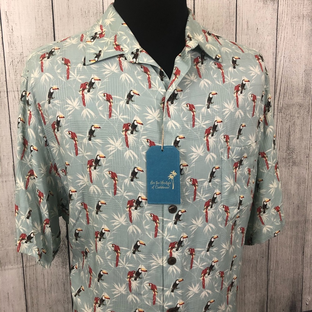 Caribbean 2XT Parrot Hawaiian Button-Up Shirt - Picture 3 of 7